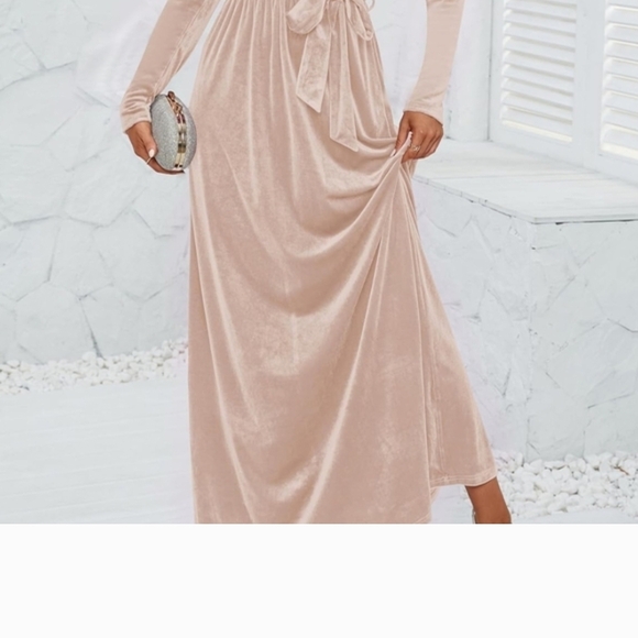 Chic Long Sleeve Velvet Dress in Cream - Picture 13 of 16